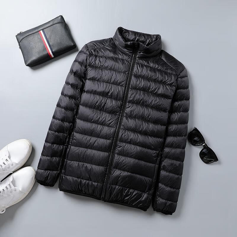 花九卿排骨羽绒服800蓬内胆轻薄款男士短款立领连帽大码保暖外套秋冬季 立领黑色【羽绒服】 M