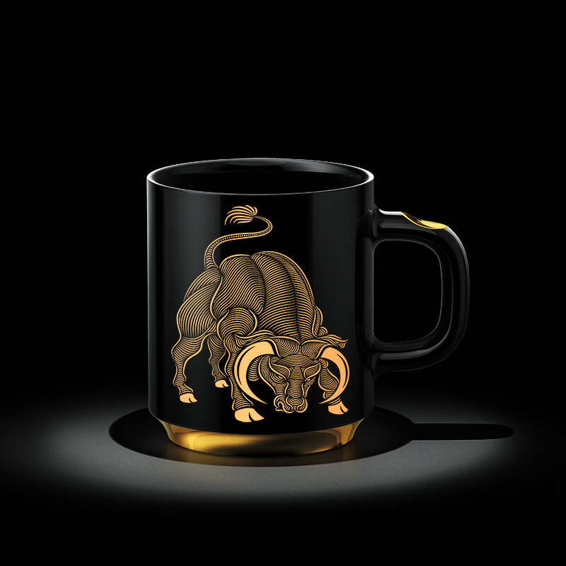 雷德夫 C2 【正好·動物系列】陶瓷杯咖啡杯貼金杯馬克杯 正好馬克杯-黑釉-金牛