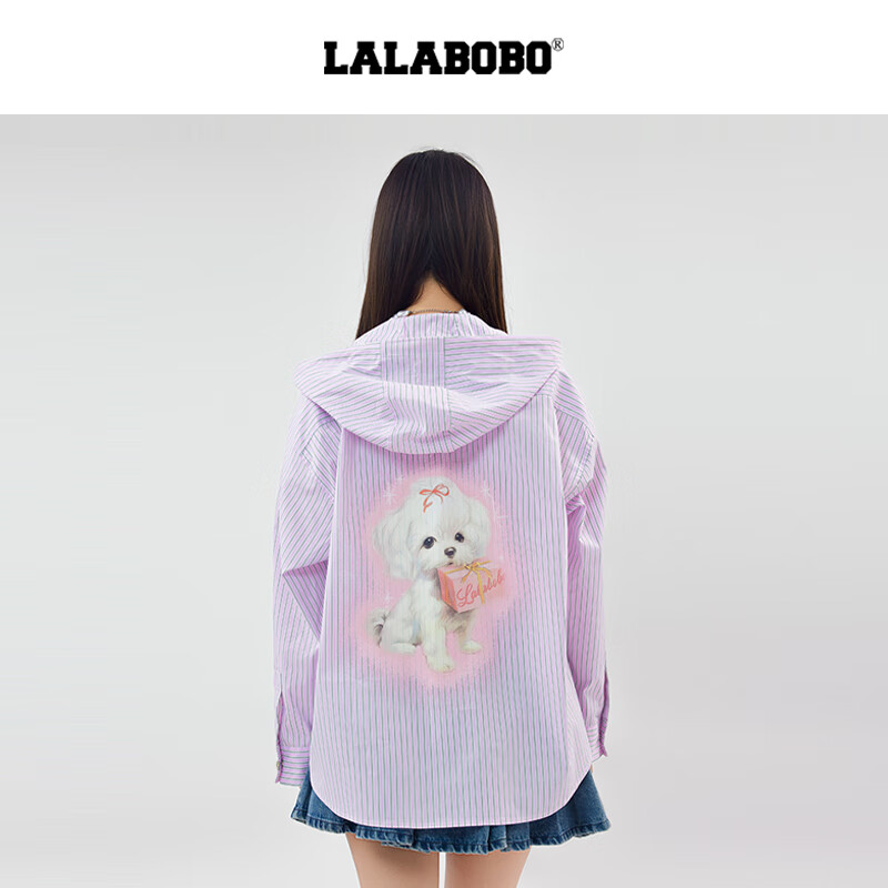 拉拉波波【商场同款】LALABOBO25年衬衫夏新款女原创潮牌条纹长袖印花上衣 咖色 S