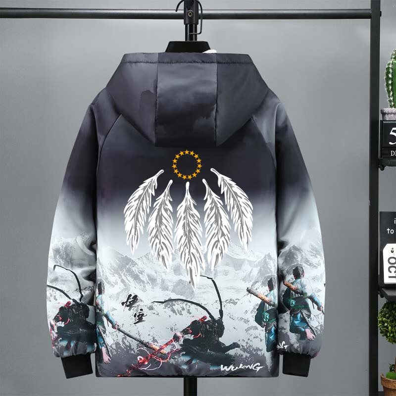 雪曼将军树加绒棉衣男冬季外套男加厚宽松棉服男2025新款高级感潮流保暖夹克 羽毛黑色 S 适合60-80斤
