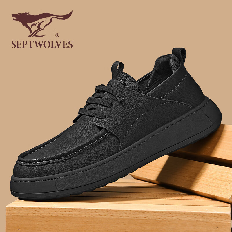 七匹狼休闲皮鞋男冬季新款复古百搭软底勃肯鞋一脚蹬英伦风厚底工装鞋男 黑色 【标准皮鞋码】 40