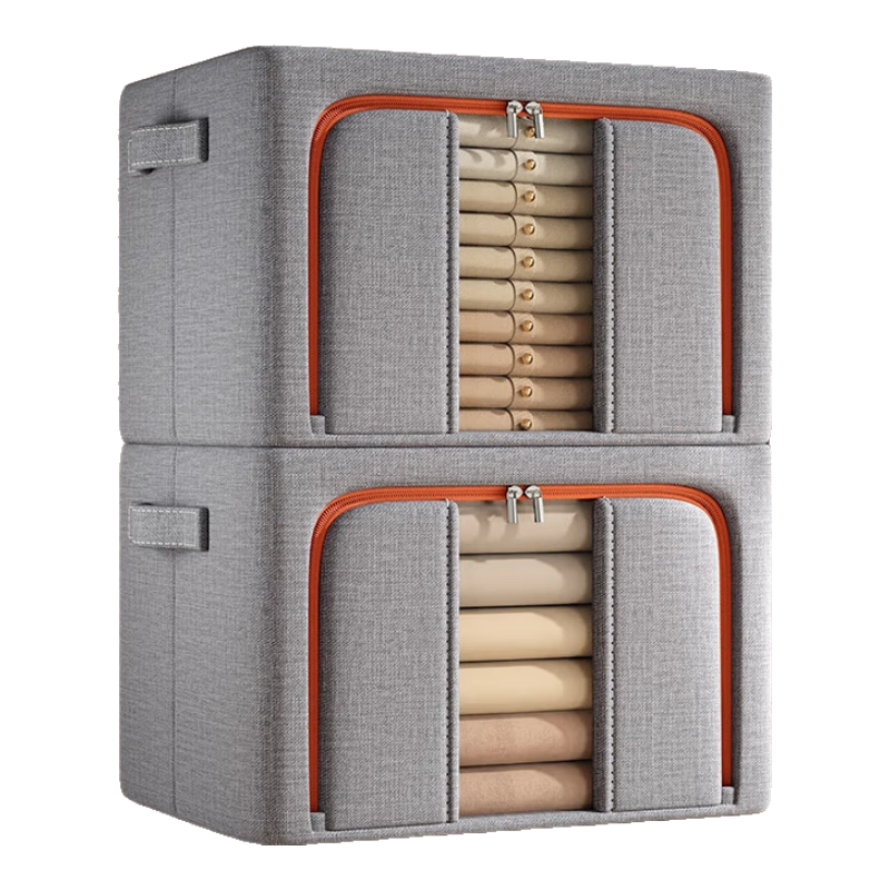 京东物流 优质棉麻衣服收纳箱衣柜衣物被子整理神器可折叠百纳箱  静谧灰丨单视窗-1个装【亲肤棉麻|商超同款】 72#【长50*宽40*高33cm】可收纳约12件秋冬衣物