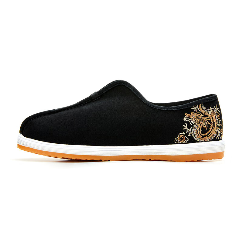 同升和老北京布鞋男復古中式龍型刺繡千層底國風(fēng)透氣休閑駱駝男鞋 黑色 39