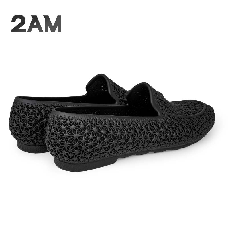 2AM4D打印一体乐福鞋轻便舒适豆豆鞋套脚商务3D打印休闲鞋 黑色 43