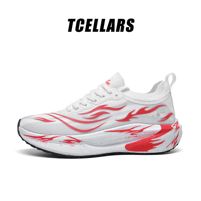 Tcellars跑步鞋男鞋秋季新款厚底耐磨缓震回弹跑鞋轻便透气运动鞋子男款 霞光红 44