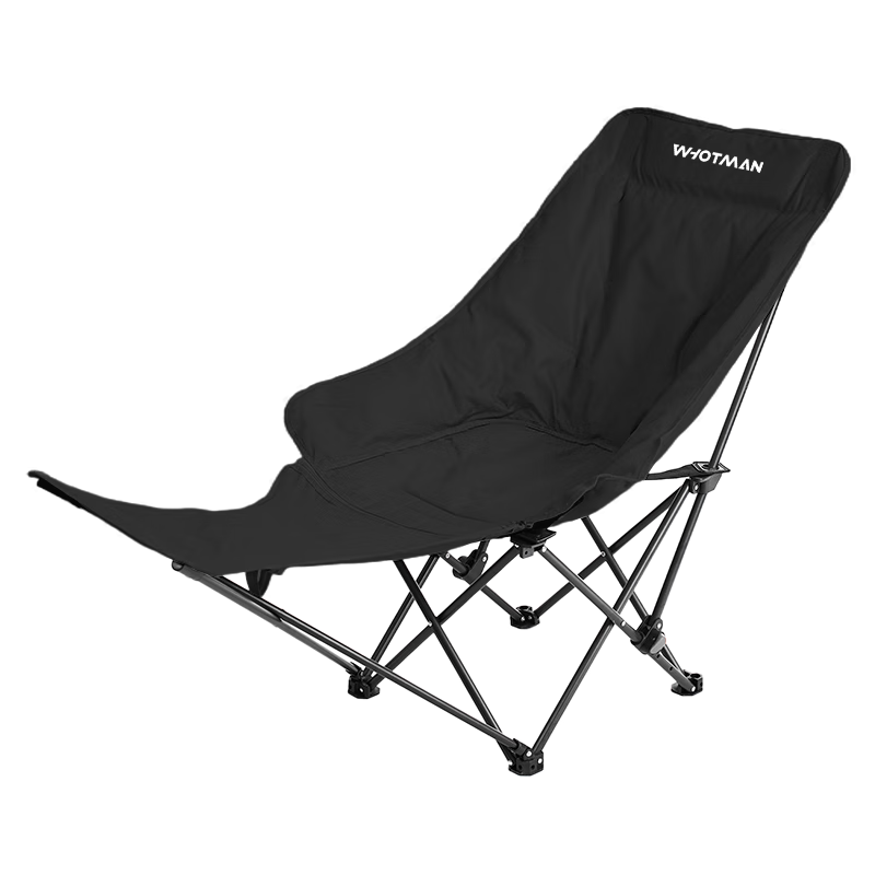 沃特曼戶外折疊椅雙層加棉三檔高背月亮椅腳托躺椅便攜野餐露營(yíng)釣魚(yú)椅子