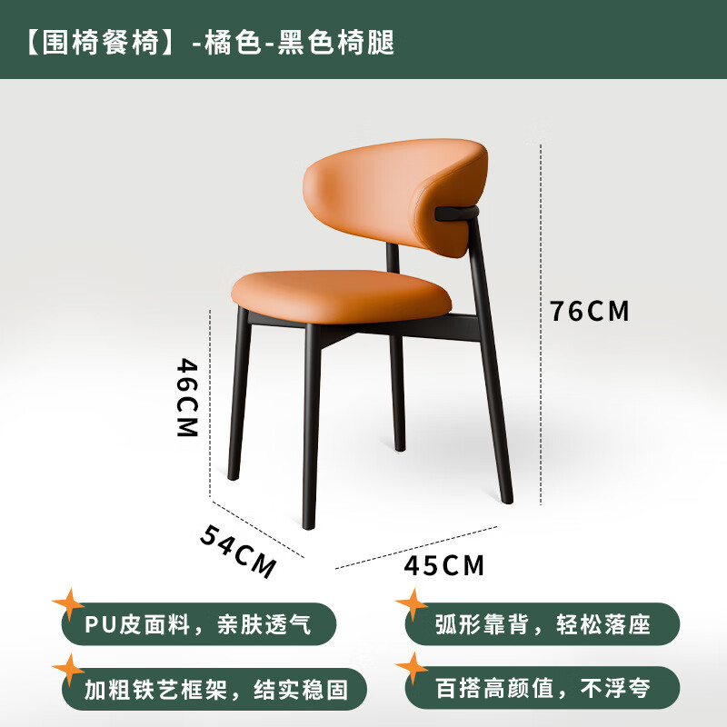 金格羽创意家居家用现代简约轻奢北欧靠背意式靠背休闲其他日杂小件 黑色框架+橙色坐垫 2把