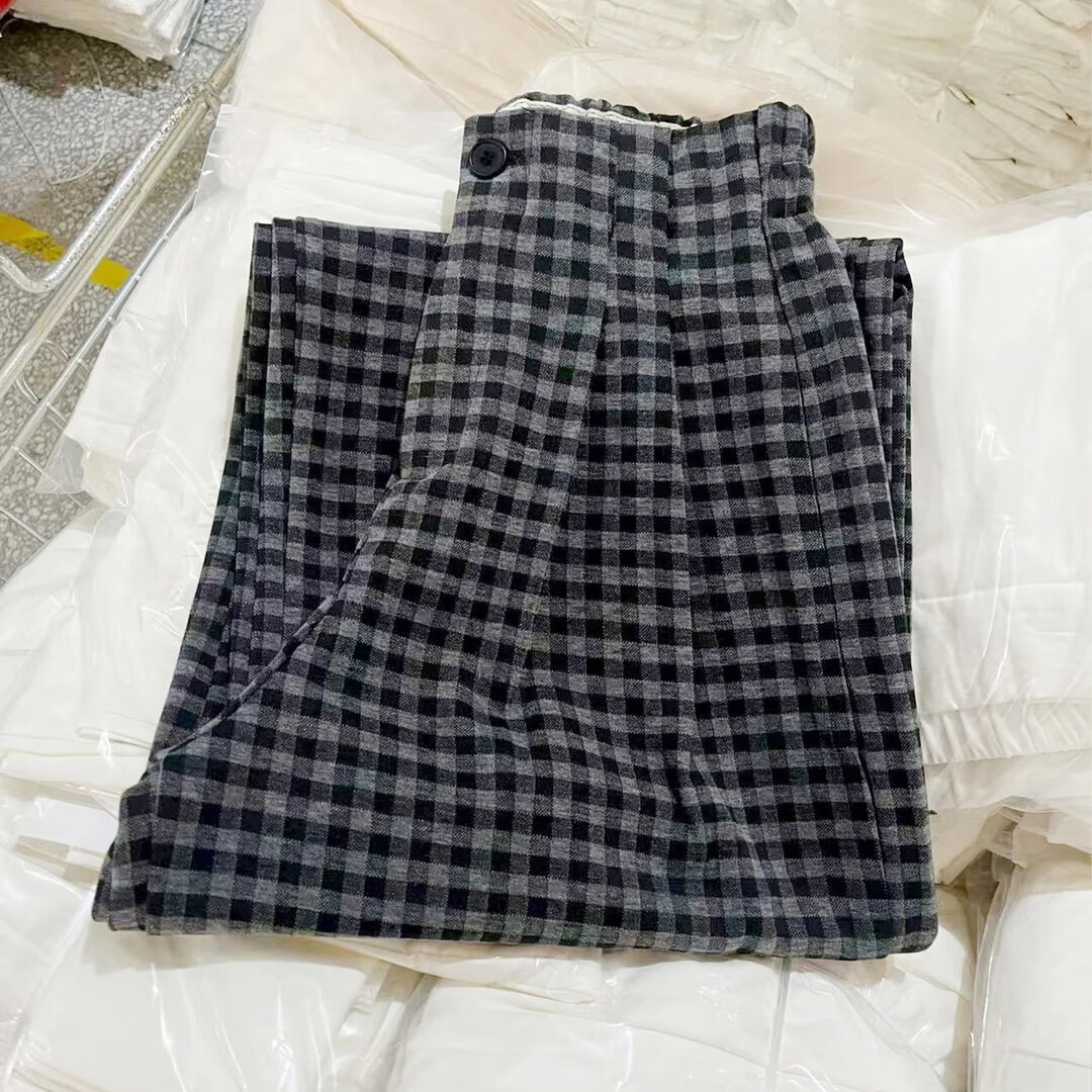 【爆款轻奢】2025秋季新款复古格子裤女半松紧垂感宽松百搭显瘦 黑灰格常规 身高160cm以下 L 建议（115-130斤）