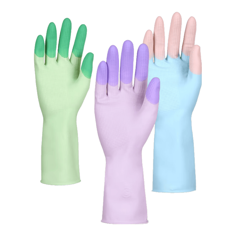 巧姨灵巧乳胶手套牛筋橡胶洗碗手套耐磨防水清洁劳保厨房家务小手手套 混色3双装[三色各1双] M(中码)