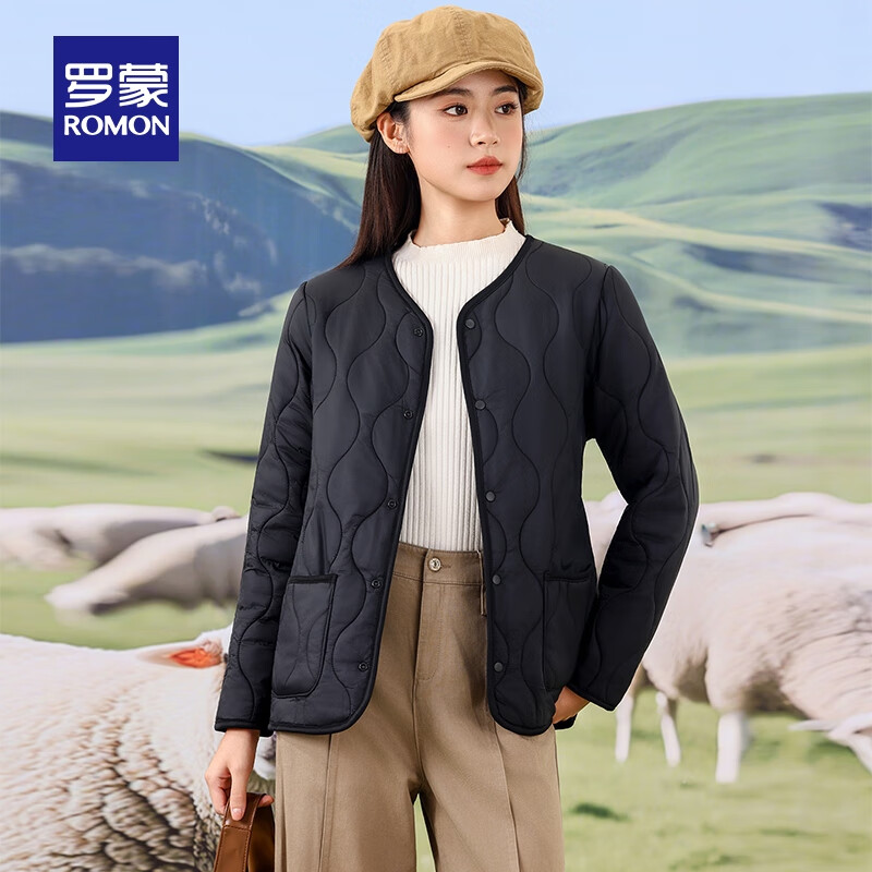 罗蒙(ROMON)男女同款加厚棉服男士秋冬款中青年保暖棉坎肩内搭外套上衣打底衫 高级黑【男款】 均码 170