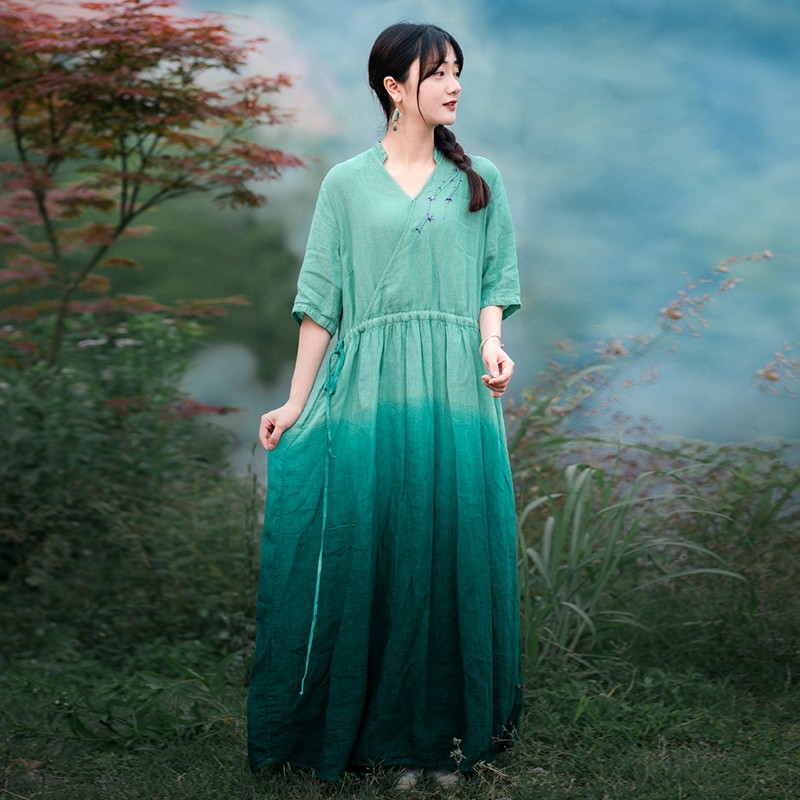 原创设计女装夏季 青色渐变 均码