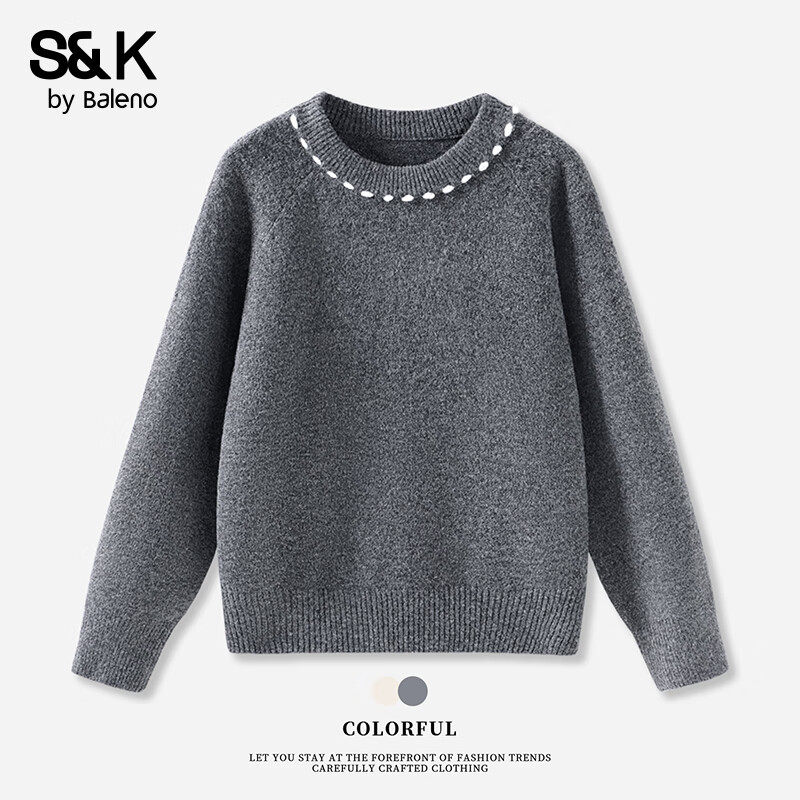 班尼路（Baleno）s&amp;k圆领毛衣女2026年冬季新款保暖锁温亲肤柔顺撞色时尚宽松上衣