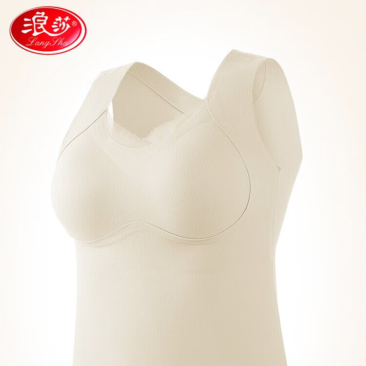 浪莎（LangSha）蕾丝花边美背背心女无痕双层吊带打底衫内搭外穿修身显瘦 白色 M 建议体重90-130斤