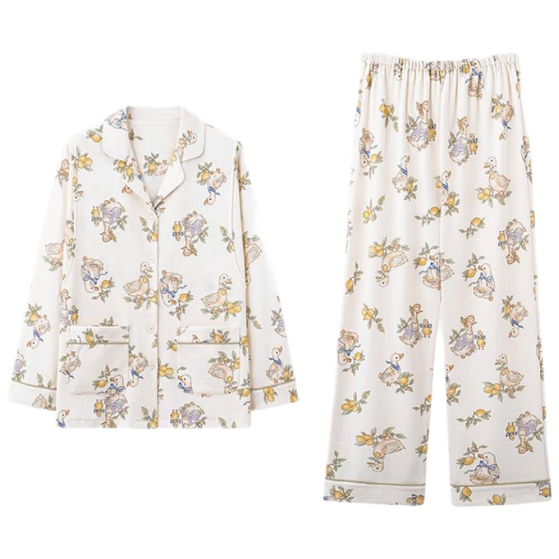 爱宝适月子服秋冬纯棉孕妇睡衣哺乳衣产妇喂奶衣家居服月柠萌鸭XL码M475