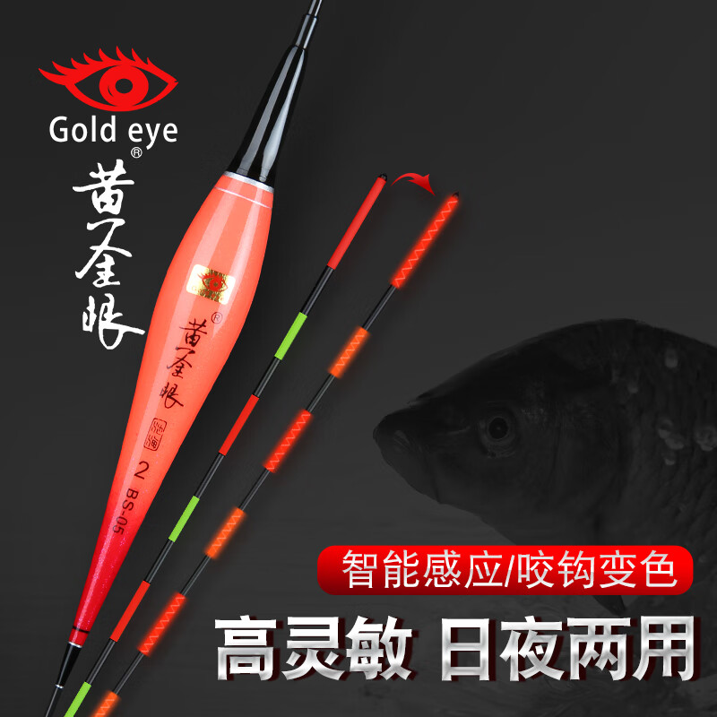 黃金眼 新品重力感應納米電子魚(yú)漂醒目咬鉤變色夜光漂夜釣浮標 黃金眼變色電子漂BS-01 3號一支（配送CR425電池X2）