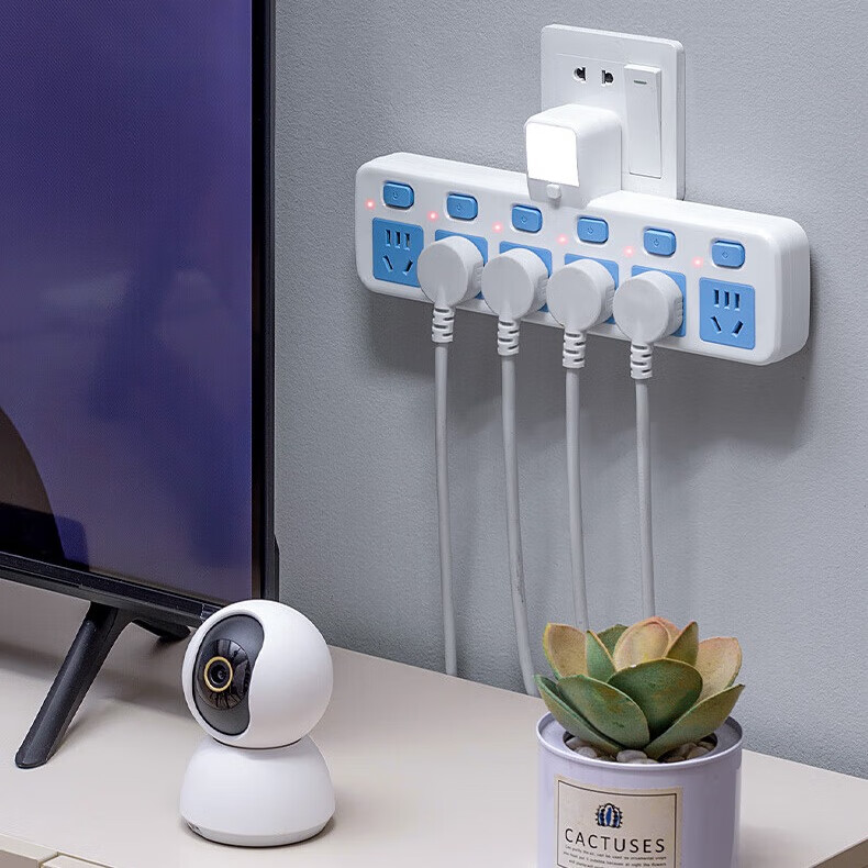 公正午纯铜插座带夜灯带USB插线板无线转换器家用宿舍办公桌一转多位排插板/拖线板/接线板 无开关一转二