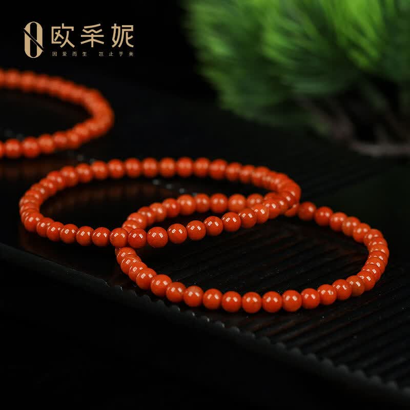 欧采妮（OUCERNY）凉山南红手串收藏级单圈佛珠玛瑙手链佛珠满色满肉男女本命年礼物 4mm