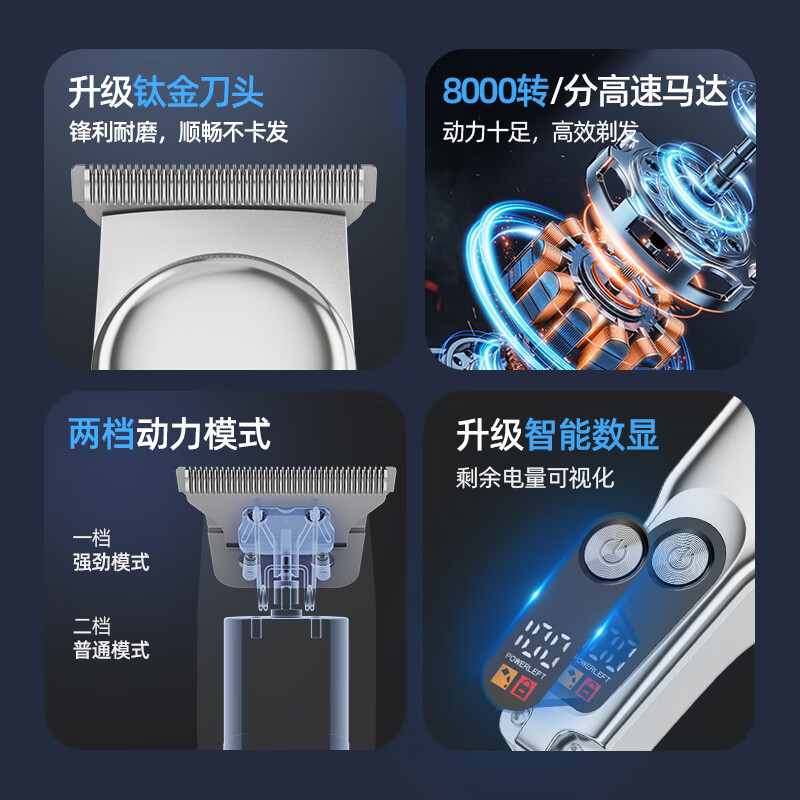 LUN BING高档理发器电剪推自动多功能两用家用剃光头神器理发店家用 升级标配款【智能数显】 3年质保|1年只换不修