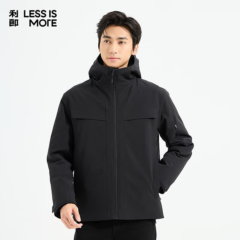 利郎轻时尚男装【一衣三穿】羽绒服男连帽青年通勤防风保暖外套 黑色（1H） 2XL (180)