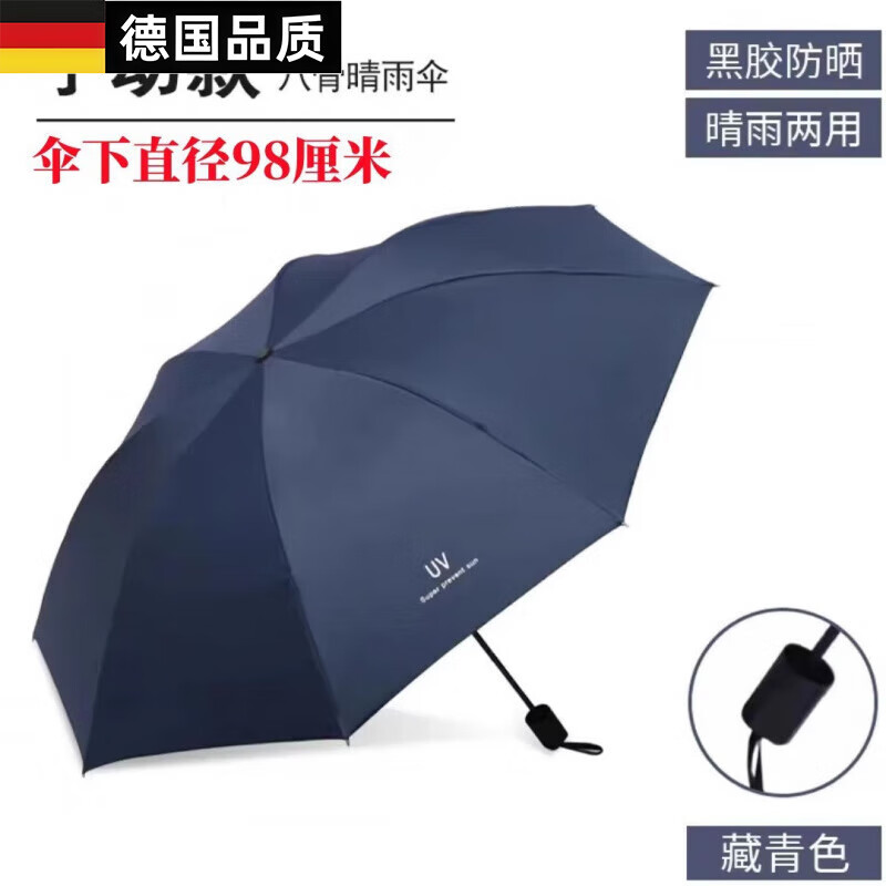 FOURDATRY德国品质72骨雨伞折叠伞感遮阳伞太阳伞雨伞女感雨伞自动 【手动款】静谧蓝加固晴 雨伞 8骨 晴雨两用伞【不带礼盒】