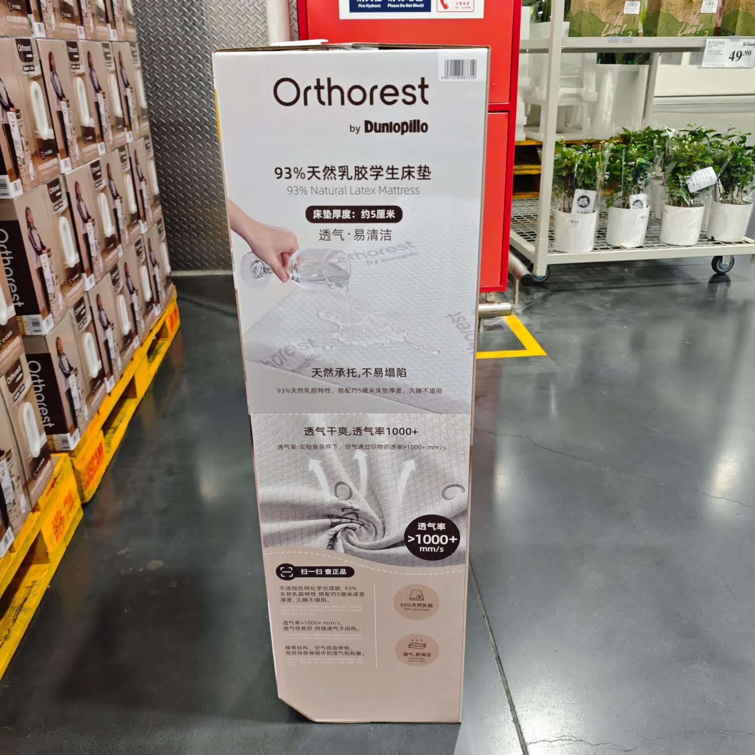 山姆商店 奥多俪93%天然乳胶学生宿舍床垫约5cm床垫厚度有效支撑 学生宿舍乳胶床垫(不支持退换) 190cm*90cm 5cm