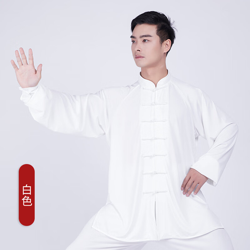 勁武太極服女新款牛奶絲男表演練功服 長袖-白色 XS