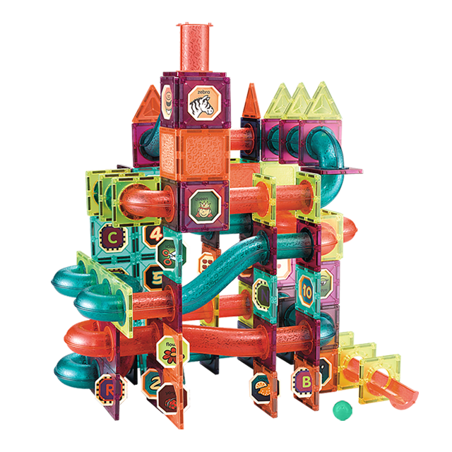 紐奇（Nukied）兒童玩具彩窗磁力片磁力積木2-6歲男女孩軌道車生日禮盒禮物 軌道滾珠263件套【收納袋+禮盒】