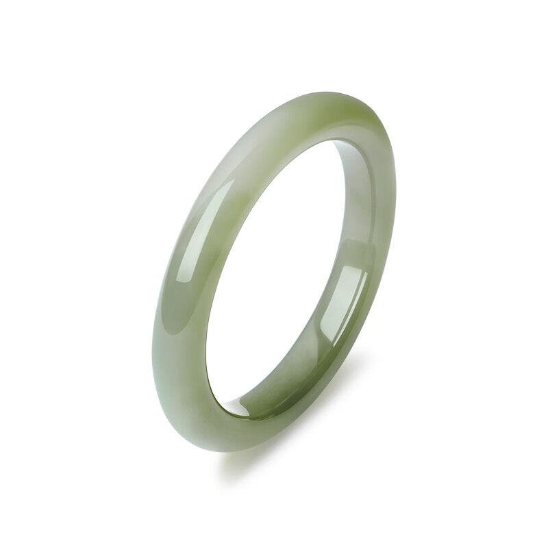 周大生和田玉晴水手镯糯种青玉镯子温婉新中式手镯送女友送妈妈生日礼物 碧泓青和田玉手镯 53-54#