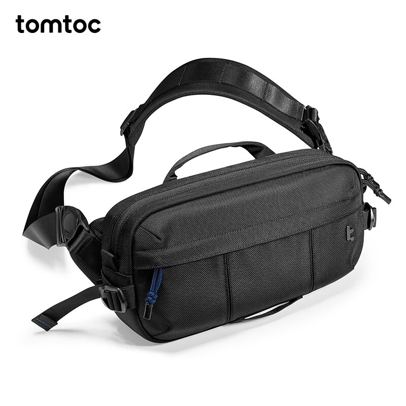 tomtoc斜挎包男款工装挎包男包男士胸包腰包机能风单肩包T26 曜石黑 弹道尼龙面料