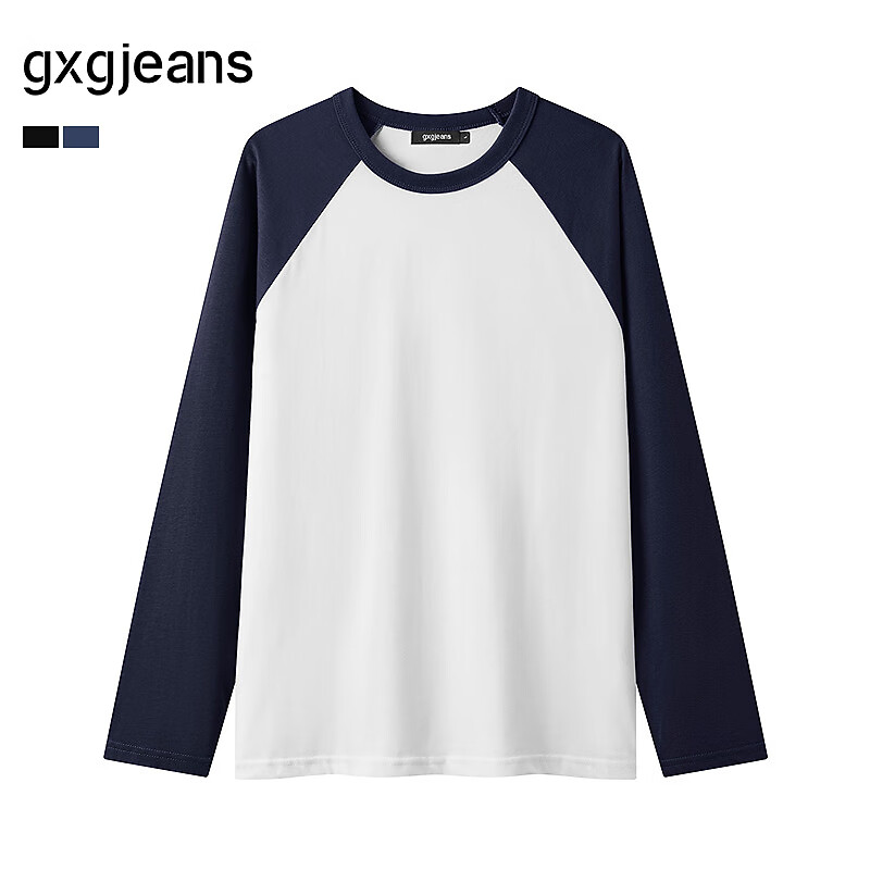 gxg.jeans男装* 多色插肩袖基础打底长袖T恤男女同款情侣 25秋新品 藏青白色 L (175)