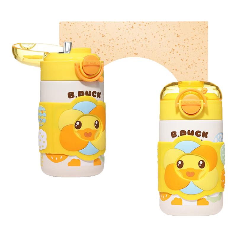 B.DUCK【一杯兩用】小黃鴨兒童水杯寶寶吸管杯嬰兒學(xué)飲杯直飲杯學(xué)生水壺 黃色