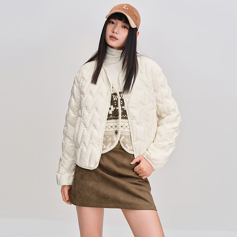 乐町小面包格外穿轻薄羽绒服女装2025冬季新款 云雾白(现货) S