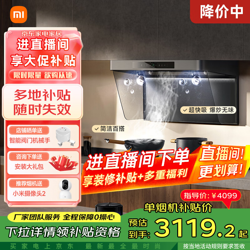 米家小米抽油烟机净烟机P2欧式顶吸烟灶套装组合负离子智能吸油烟机家用厨房变频烟灶联动家电领补贴 P2净烟机【不含灶】