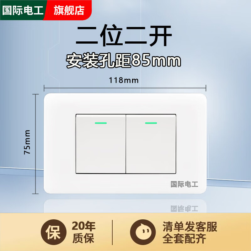 国际电工118型开关插座面板家用四位双控多孔十孔六九孔9孔十五孔插板墙壁 二位二开【单双控通用】