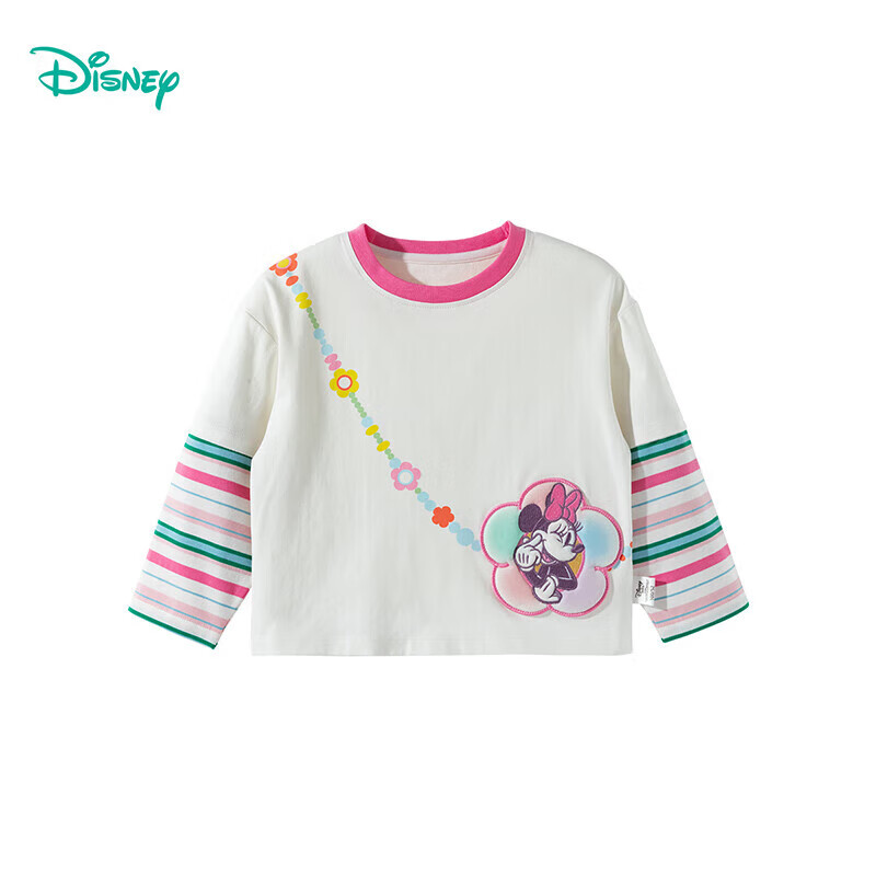 迪士尼（Disney）秋季新款童装男女儿童米奇卡通透气百搭纯棉亲肤7A级抗菌 ZD3ES023本白 140