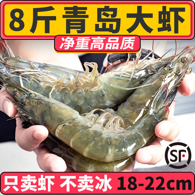 新鲜大虾鲜活超大基围虾冷冻青岛特大青虾速冻对虾海虾类海鲜水产 3300g 16-22cm