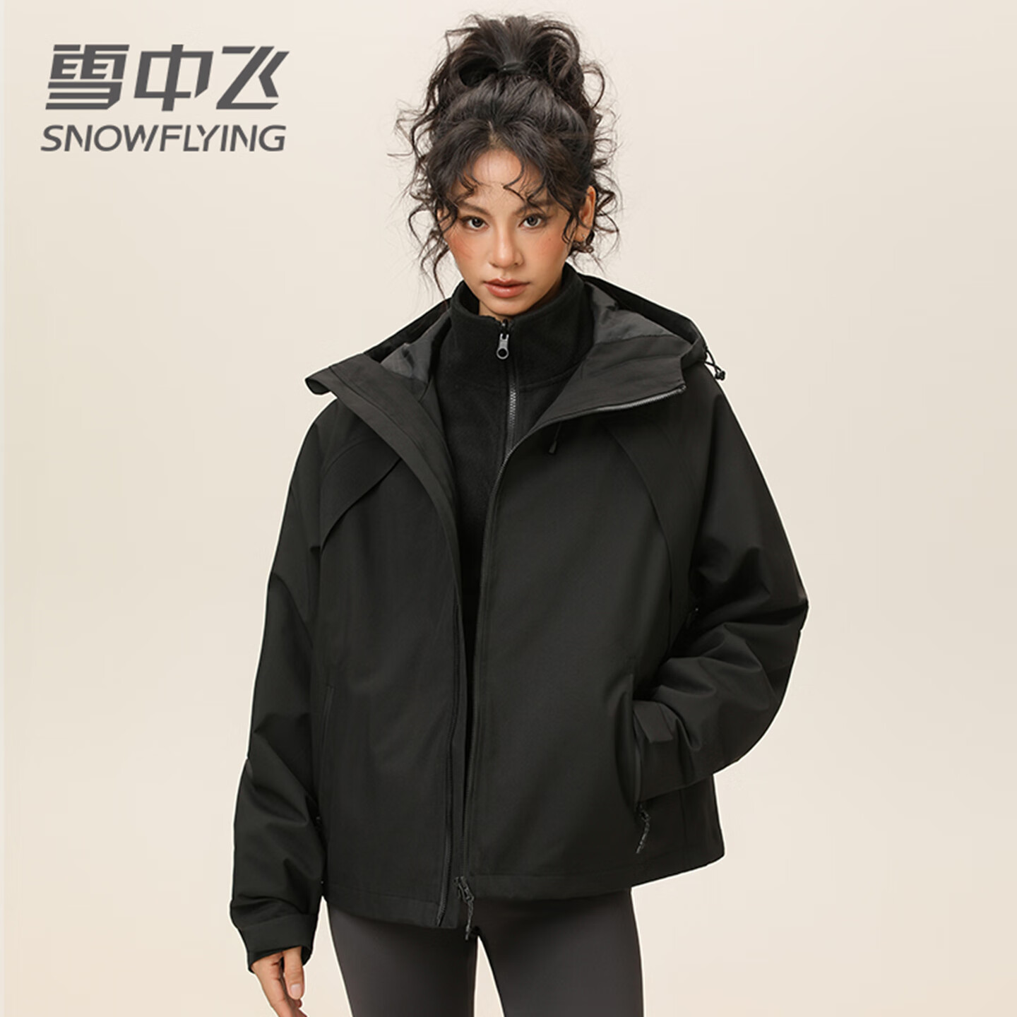 雪中飞防水三合一冲锋衣款式外套女2026年新款休闲百搭秋冬小个子两件套 黑色 L 175（120-140斤）