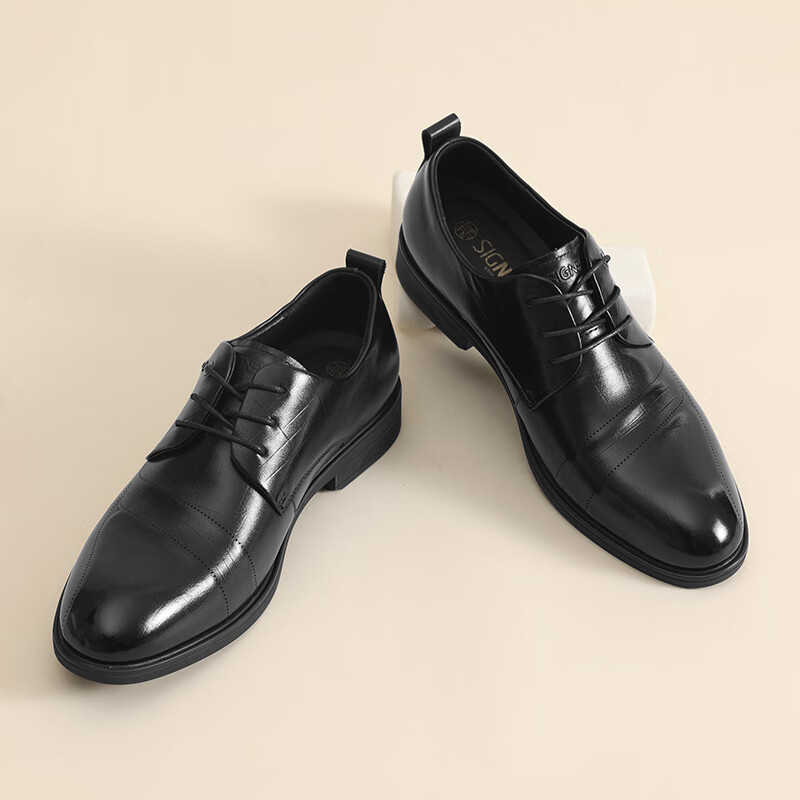 信诺真皮软底耐磨正装皮鞋2025年春季新款休闲商务结婚男士德比鞋 黑色 43