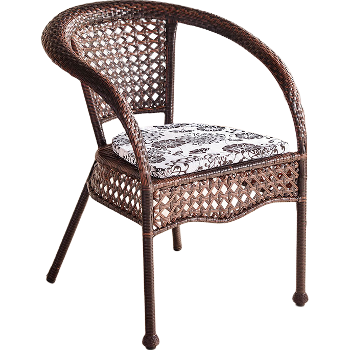 凝企單人餐椅藤椅靠背椅扶手騰椅陽臺(tái)戶外編織椅子簡約休閑咖啡廳 咖色大款圍椅送坐墊