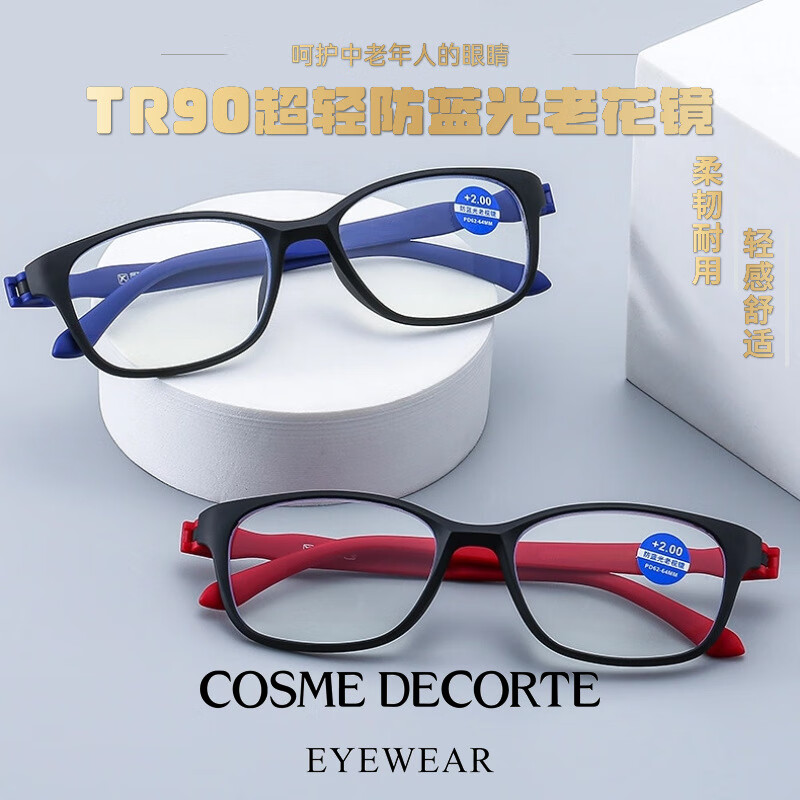 高档无螺丝老花镜防蓝光辐射时尚舒适优雅超轻男女老花眼镜 砂黑框黑腿(1个装) 智能变焦老花镜