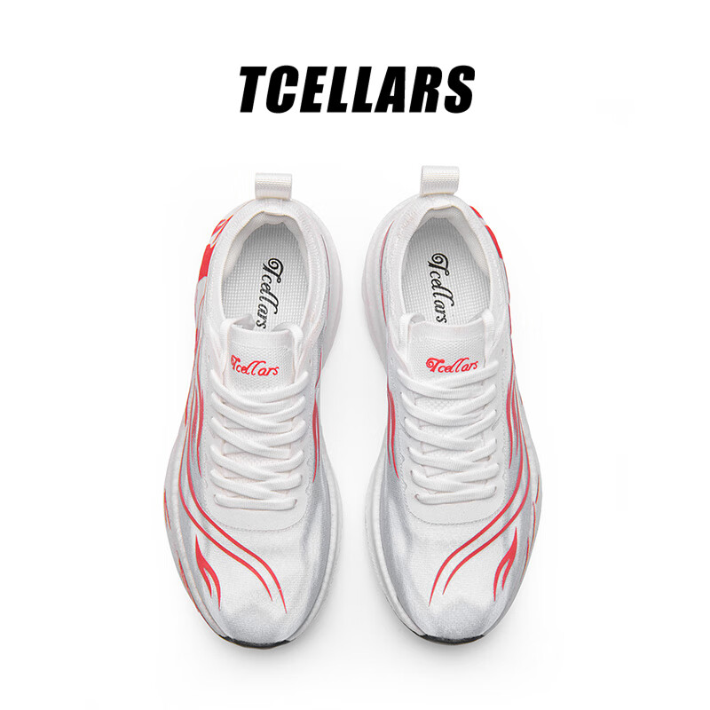 Tcellars跑步鞋男鞋秋季新款厚底耐磨缓震回弹跑鞋轻便透气运动鞋子男款 霞光红 44