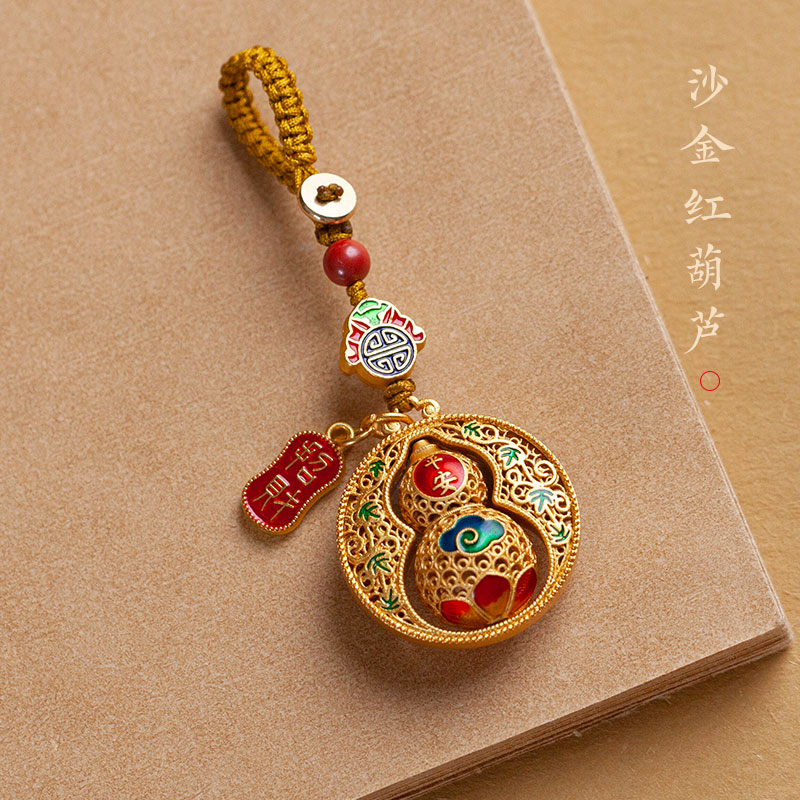 一只小鹿黃銅沙金復(fù)古葫蘆鑰匙扣掛件簡約吊墜禮盒 沙金紅葫蘆：財運(鑰匙扣)