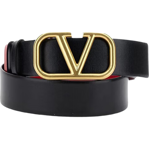 華倫天奴(Valentino)腰帶金屬V字母板扣雙面可裁剪女士皮帶情侶禮物 黑紅雙面4cm  0S11ZFR0SM 75