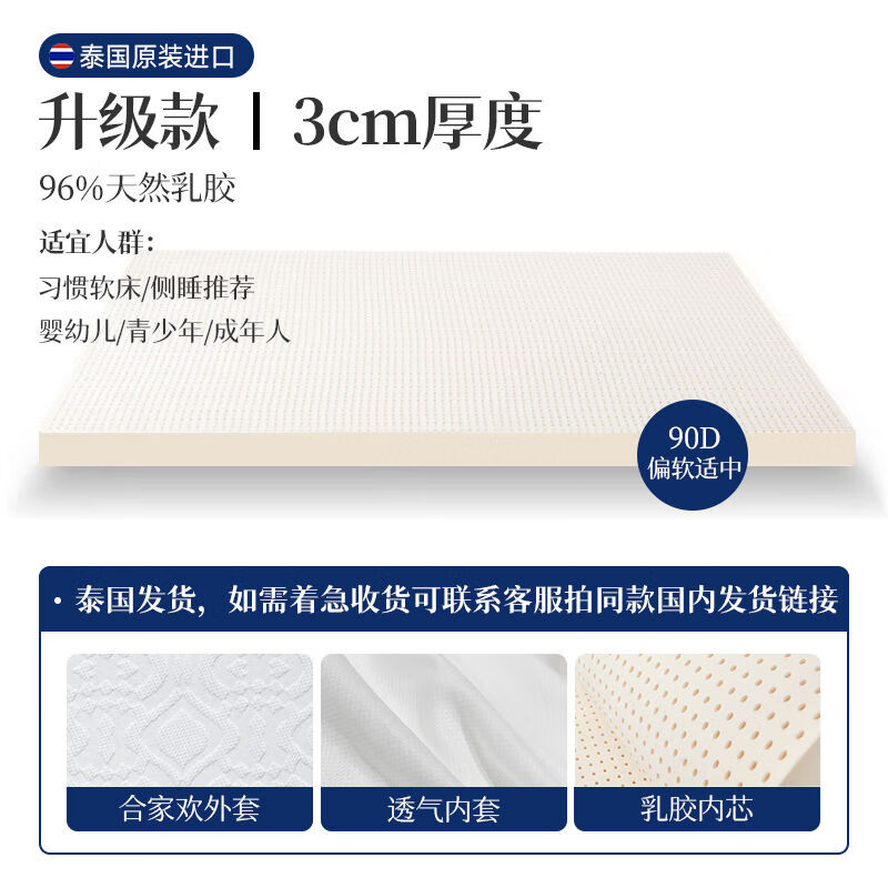 paratex泰橡树乳胶床垫泰国天然橡胶学生宿舍床垫18m15米乳胶垫 800mm*1900mm -90D3cm升级96含量ECO认证