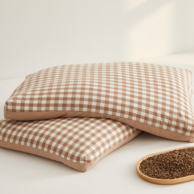 寝生活水洗棉荞麦双拼枕 枕头枕芯 一对 水洗棉双拼荞麦枕-咖色 35cm*55cm 大号
