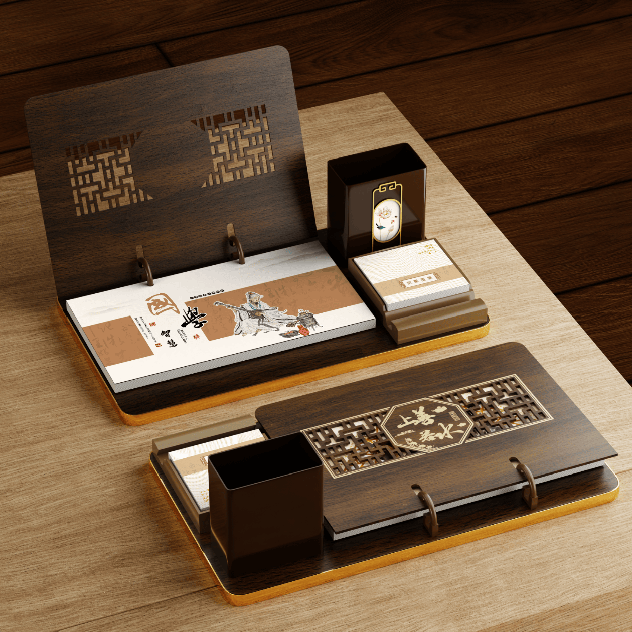 锦兔2026木质台历架多功能带笔筒台座周历定制日历桌面摆件月历创意订制商务精美高端记事周历 马年大吉