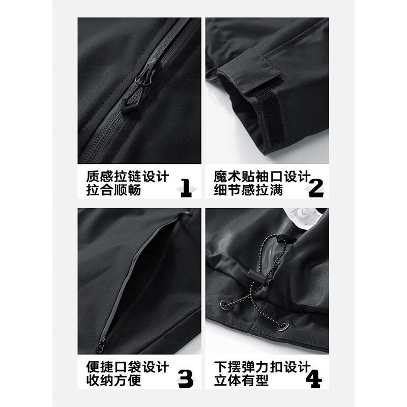 JEEP SPIRIT吉普美式外套男款春秋季新款潮牌休闲工装夹克男秋装翻领冲锋衣 黑色 XL