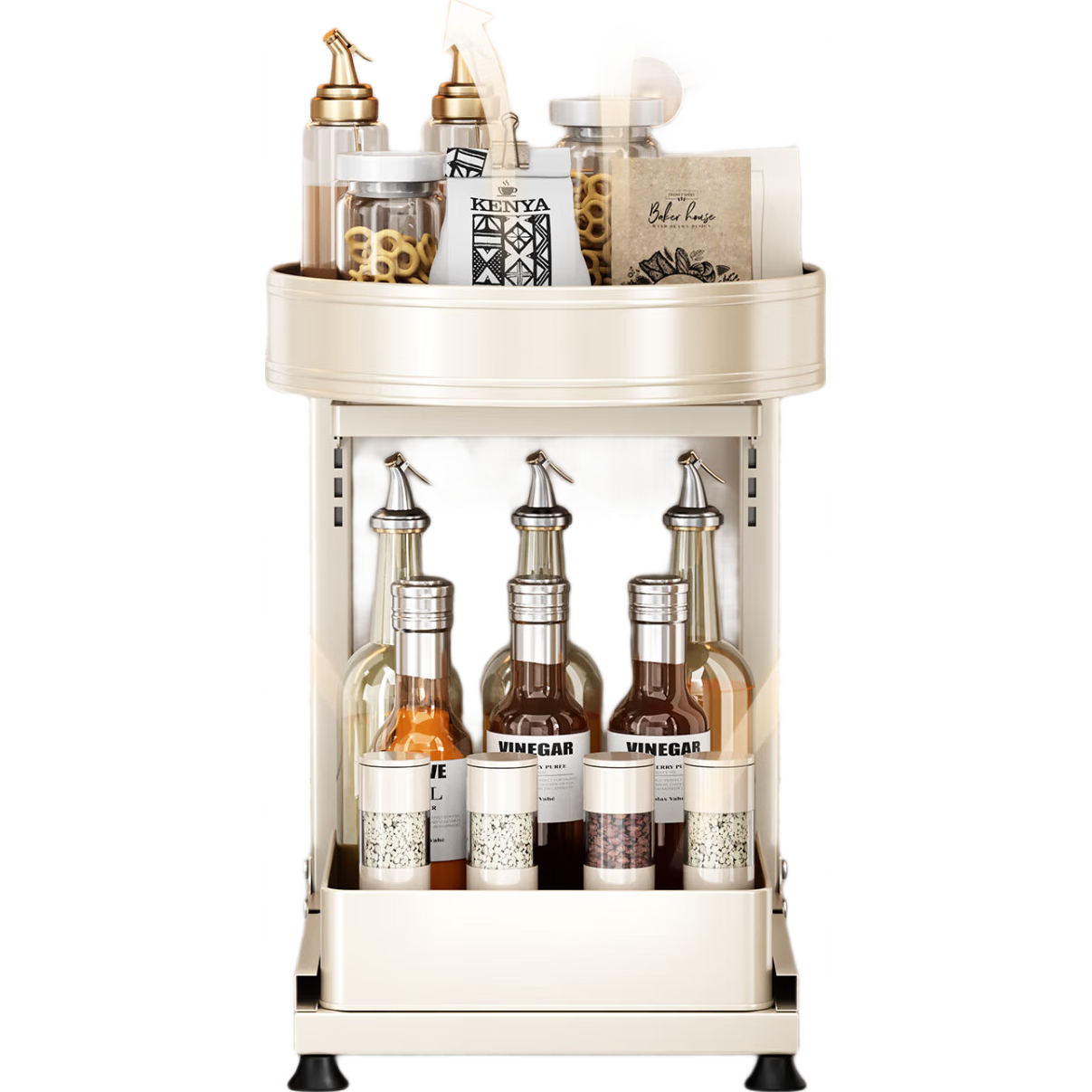 加度旋转调料品置物架多功能台面转角多层油盐酱醋厨房用品抽拉收纳架