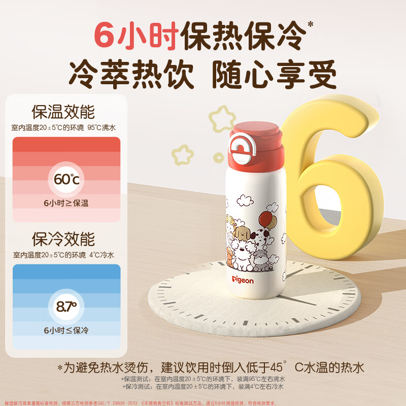 贝亲×miiiiichan儿童保温杯小学生上学专用喝水杯 316不锈钢 600ML 紫色波点-双饮口