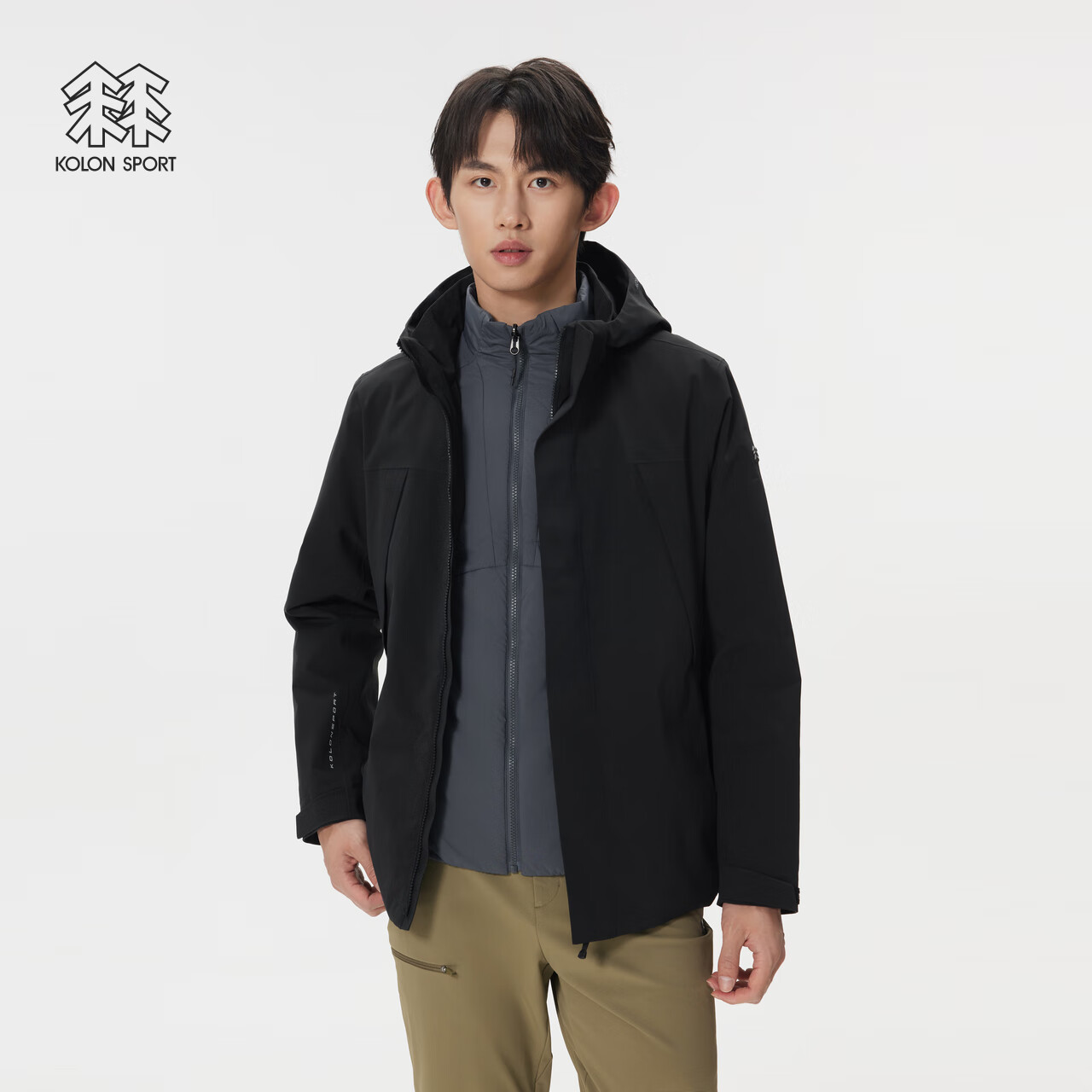 KOLON SPORT/可隆软壳三合一夹克 男子防泼水防风户外冲锋衣2级 LHJK5WNT15-BK 黑色 【棉服内胆】 XL 180/100A